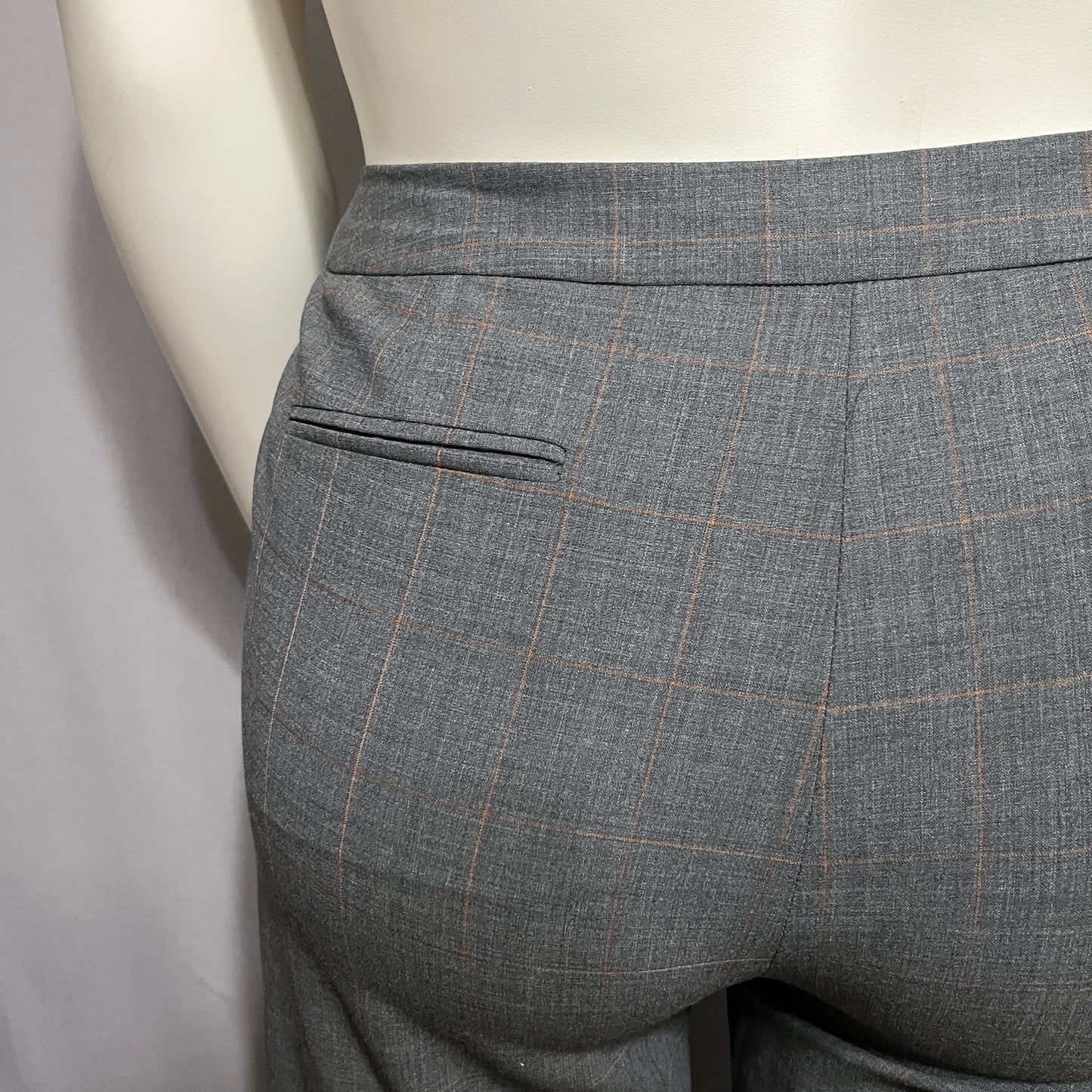 Linda Allard Ellen Tracy Gray Wool Orange Windowpane Print Pants Sz-14