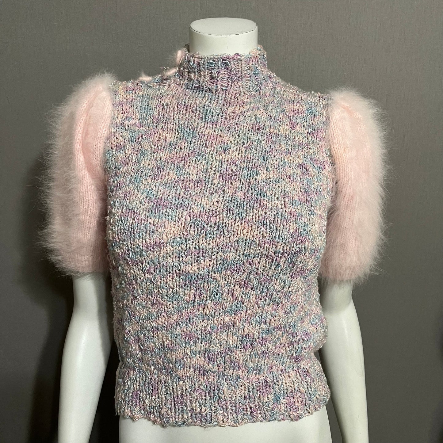 Handmade Pink & Blue Barbie Style Fluffy Sleeve Sweater Sz-Small