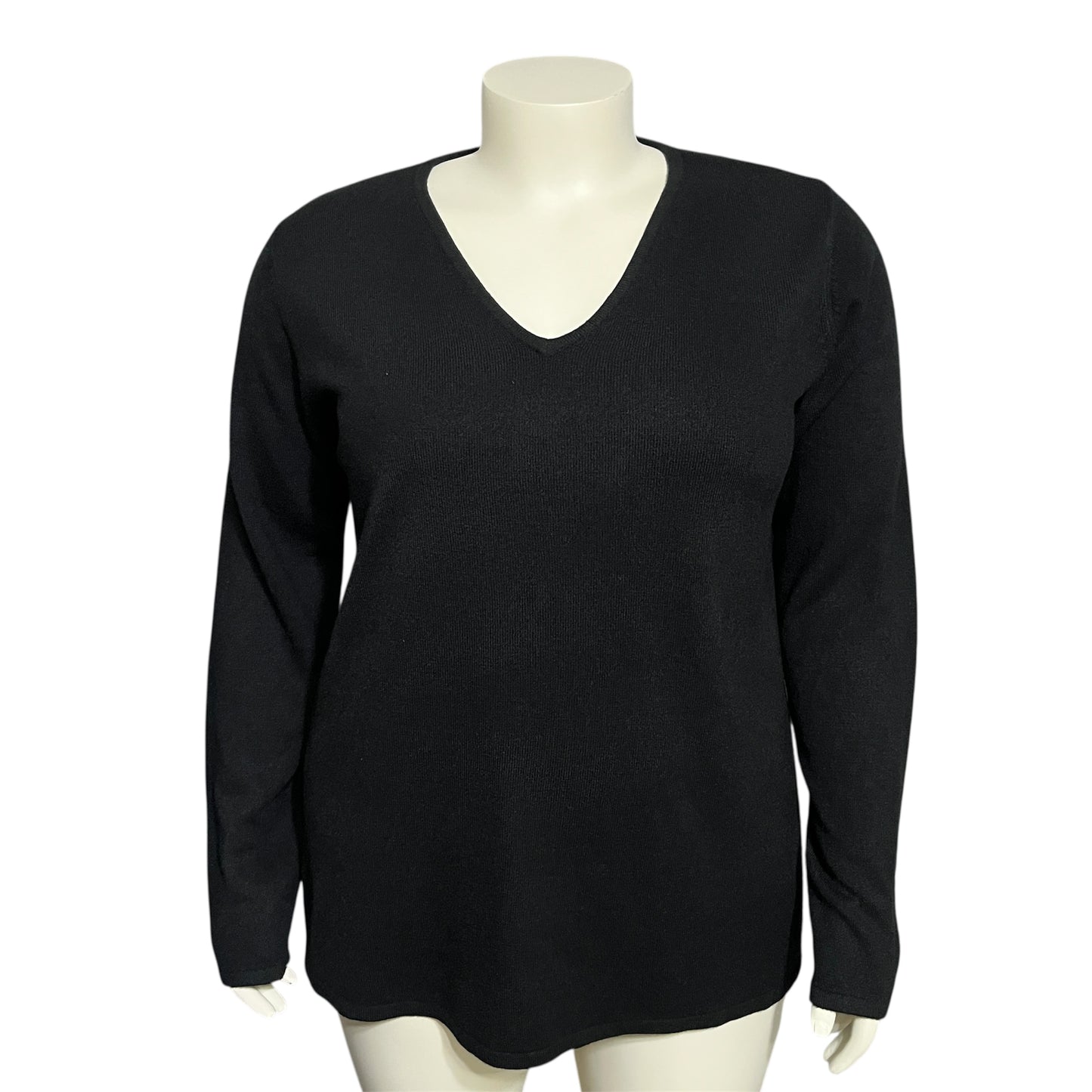 Carol Rose Elegant Black V Neck Acrylic Sweater Sz-2X