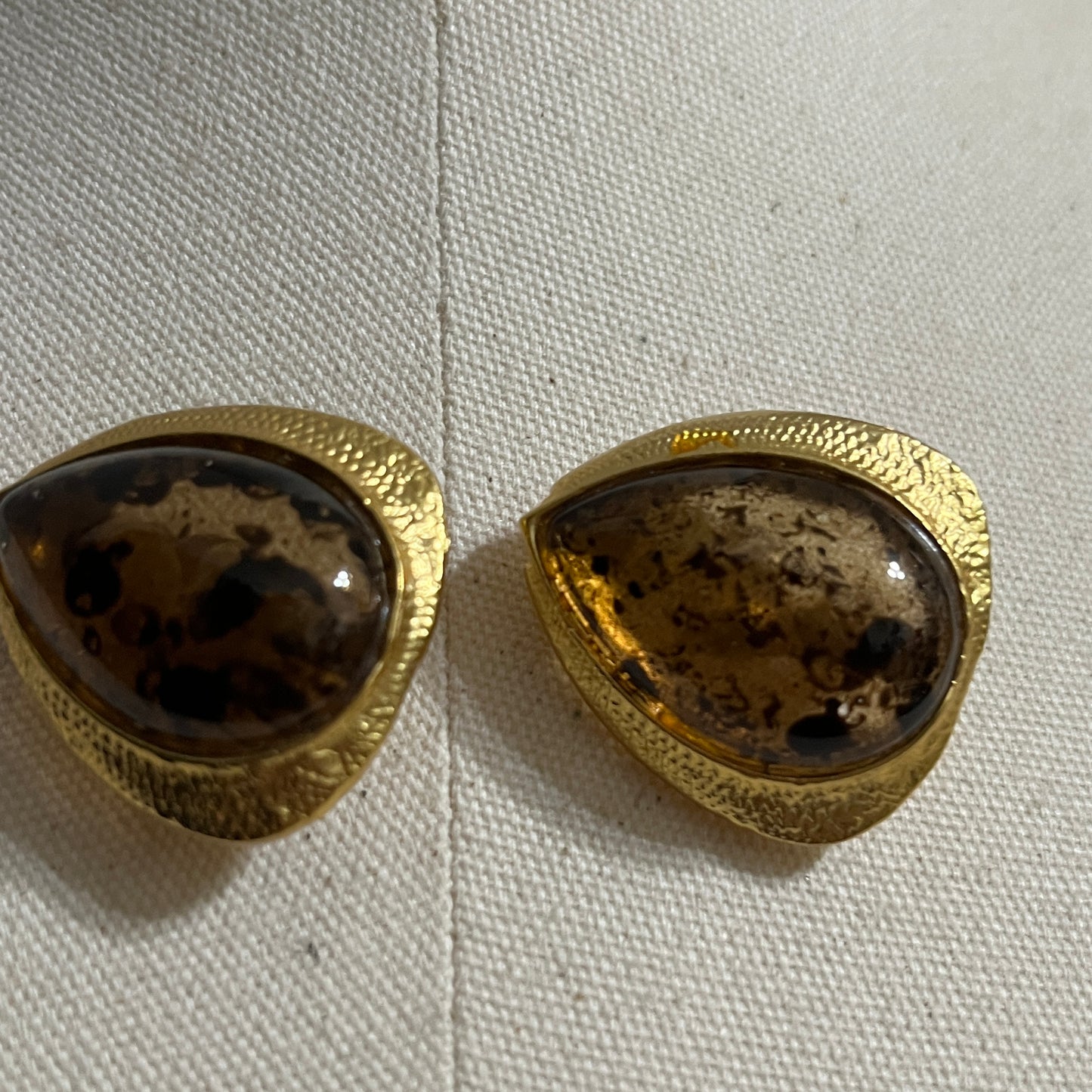 Gold and Brown Teardrop Clip On Earrings