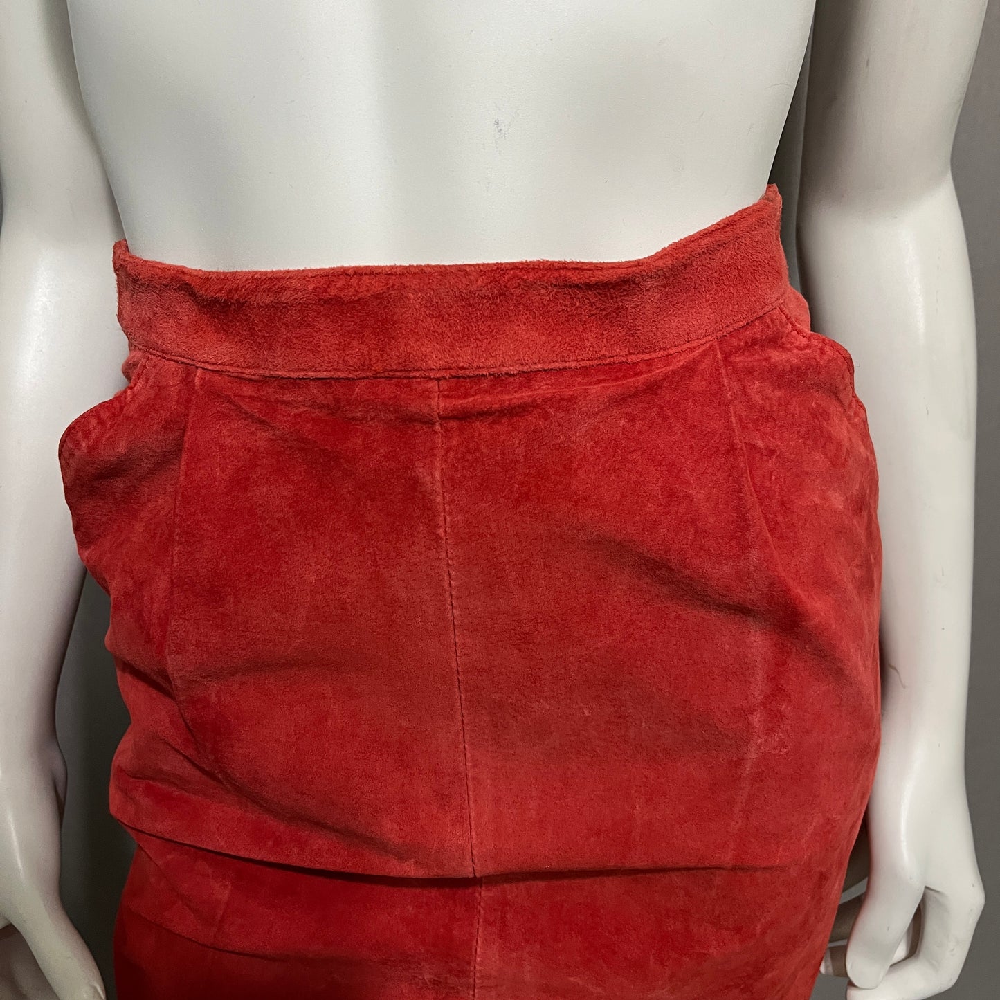 Toffs Red Suede Leather Pencil Skirt Sz-4