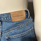 Faconnable Light Blue Denim with Tan Patch Straight High Rise Jeans Sz-14