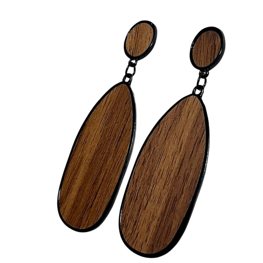 Wooden Brown and Black Drop Earrings