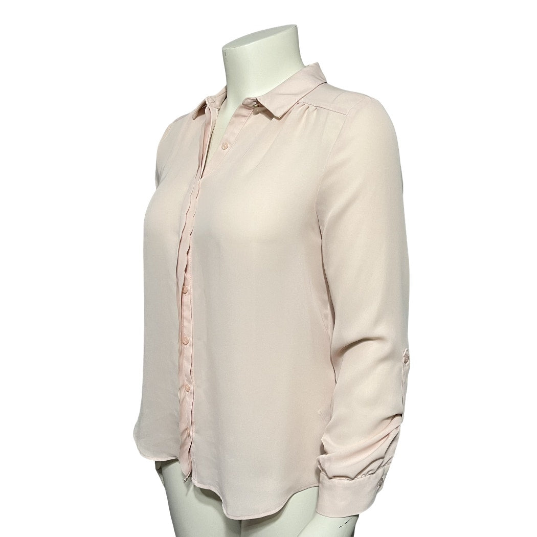 Elle Blush Pink Scalloped Button Front Career Long Sleeve Blouse Sz-Medium