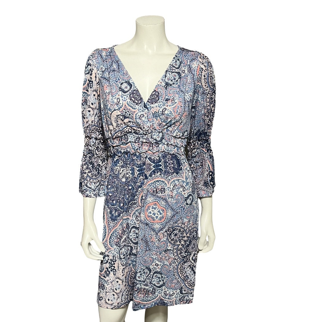 Boston Proper Blue & Pink Paisley Fit N Flare Dress Sz-Xtra Small