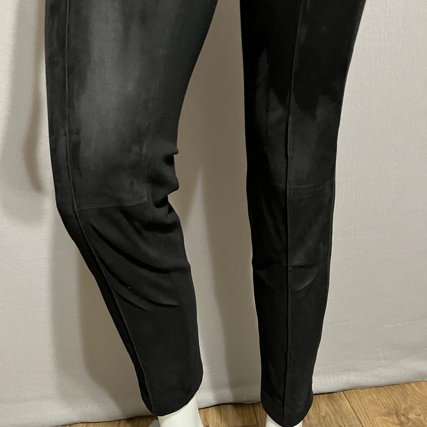 Lafayette 148 Black Knit With 100% Leather Combo Leggings Sz-2