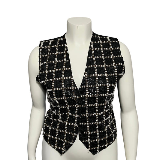 Theo Beaded Gold Black Sequin Square Print Vest Sz-Medium