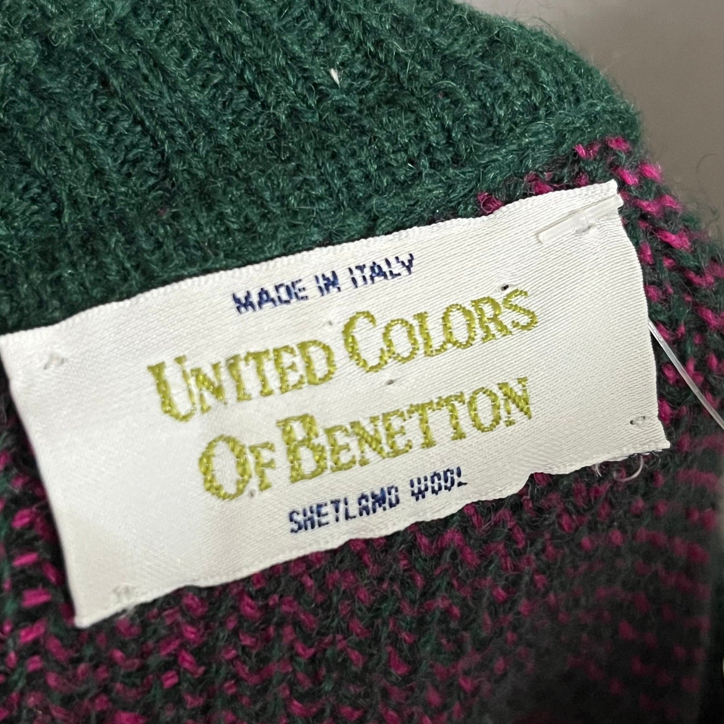 United Colors Of Benetton Shetland Wool Green Print Pullover Sweater Sz-Large