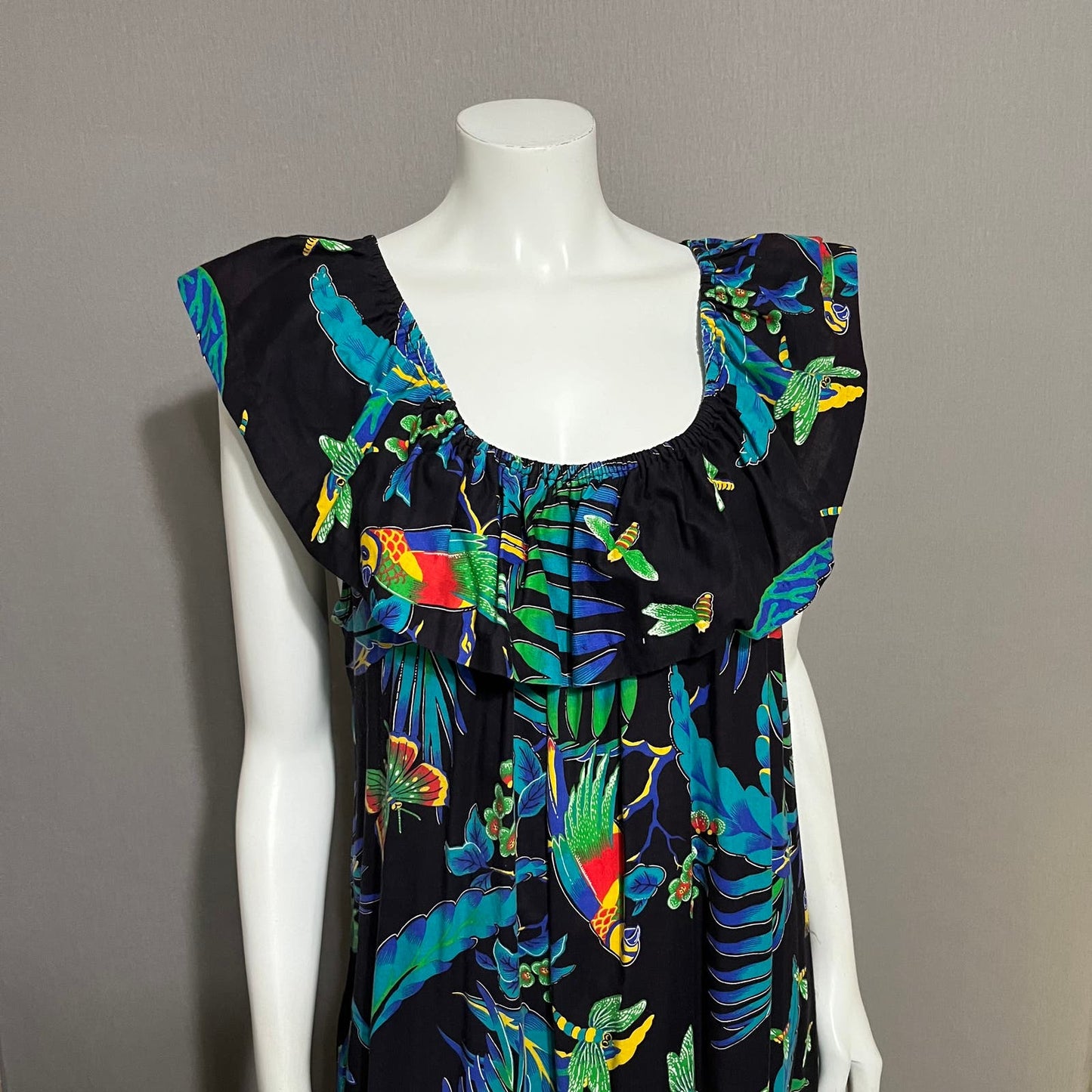 Neiman Marcus Vintage Parrot Artsy Print Cotton Dress Sz-Large