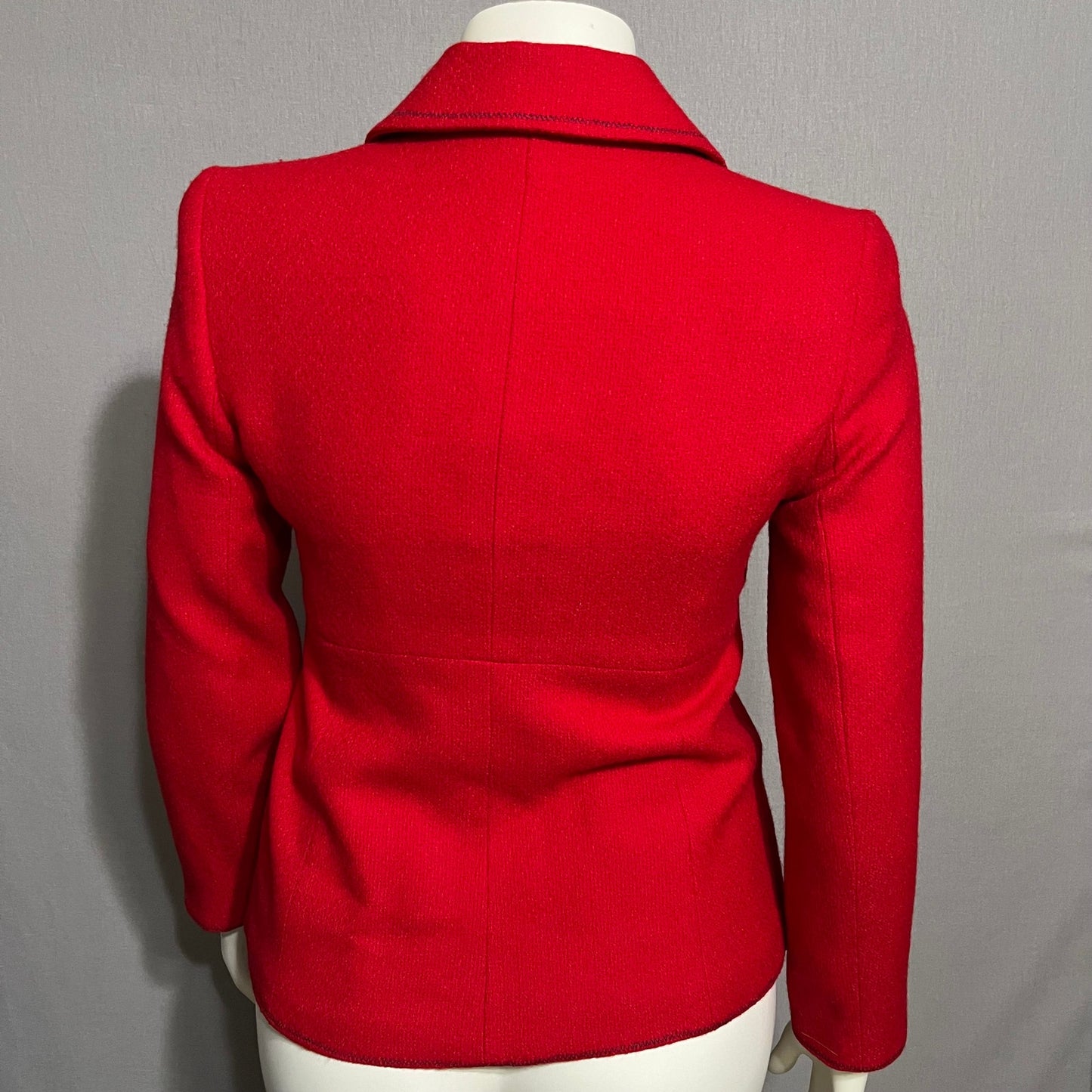 Bloomingdales Red With Multicolored Embroidery Artsy Wool Blazer Sz-8 Petite