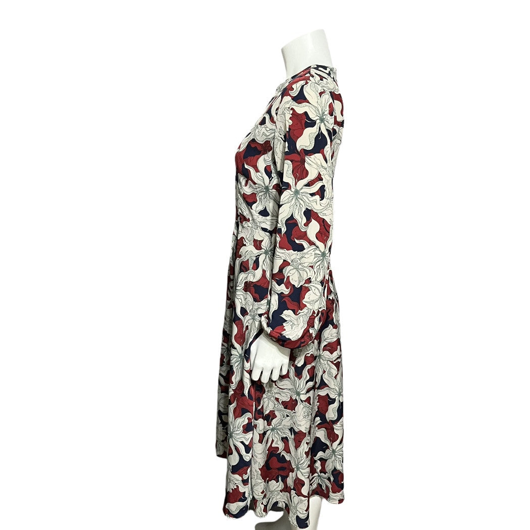 PinkyOtto Gray Maroon Navy Floral Leaf Long Sleeve Dress Sz-8