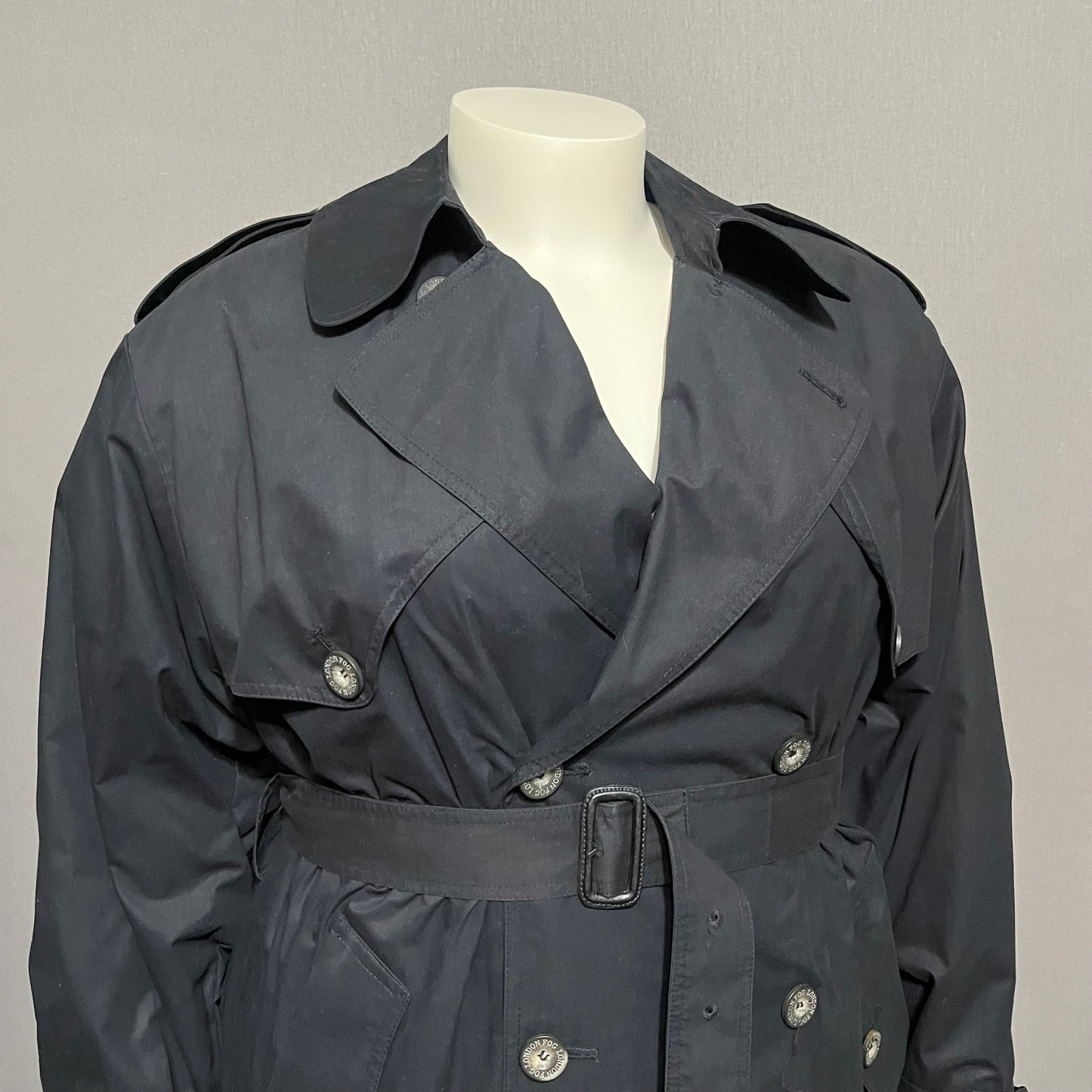 London Fog Dark Navy Double Breasted Unisex Trench Coat Sz-40 R Lg/XL