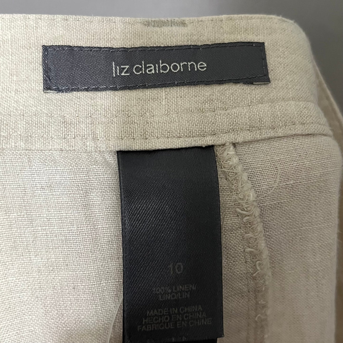 Liz Claiborne Oatmeal Fit & Flare Midi 100% Linen Skirt Sz-10