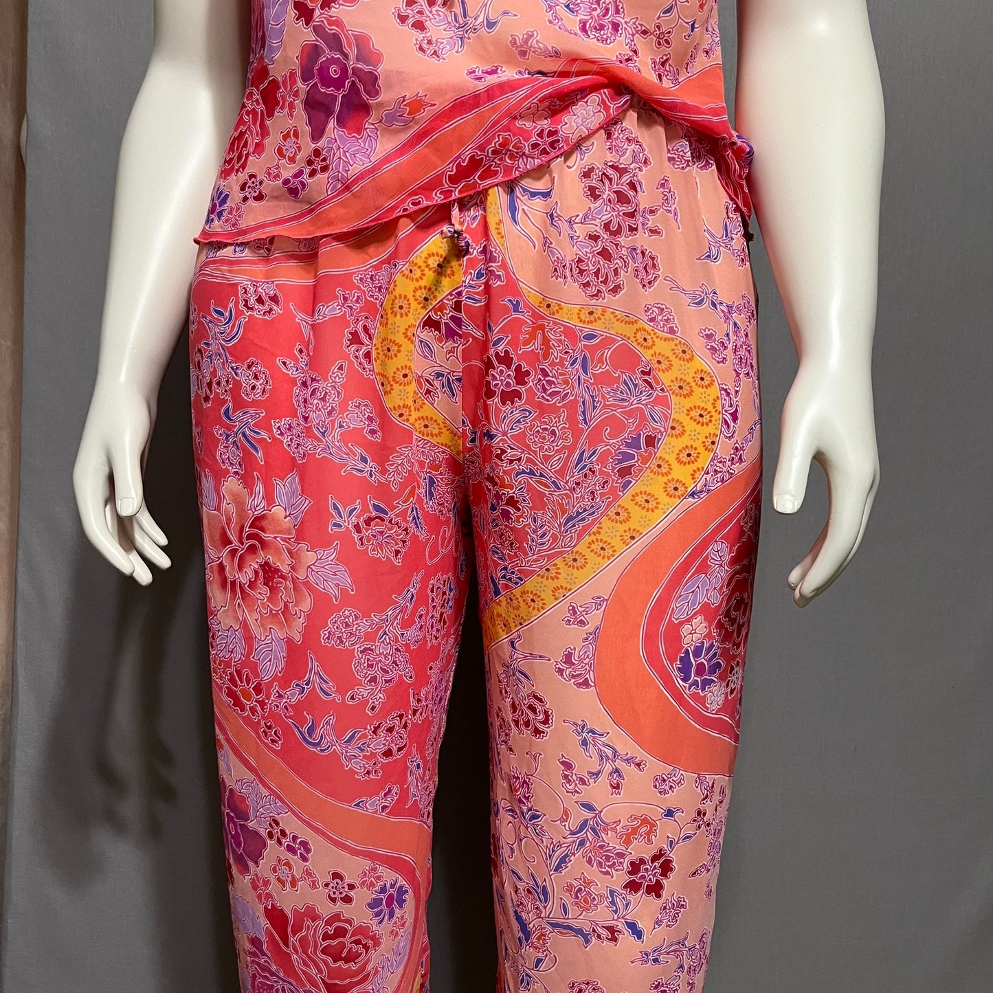 Neiman Marcus Pink Floral Sheer 2 Pc Pajama Pants Set Sz-1X