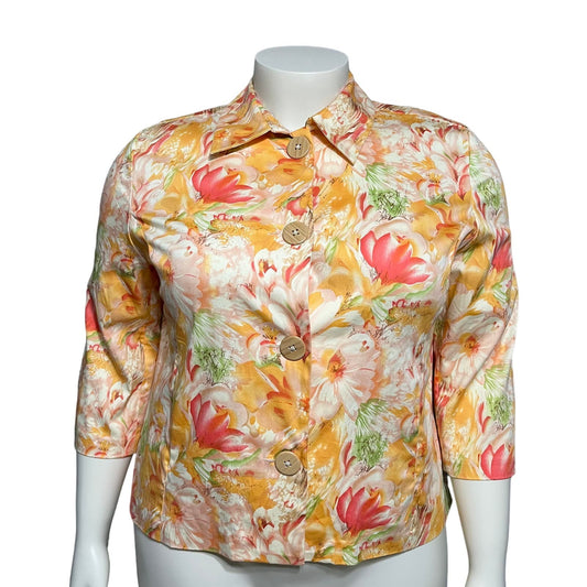 Coldwater Creek Peach Floral Cotton Lightweight Blazer Sz-XL