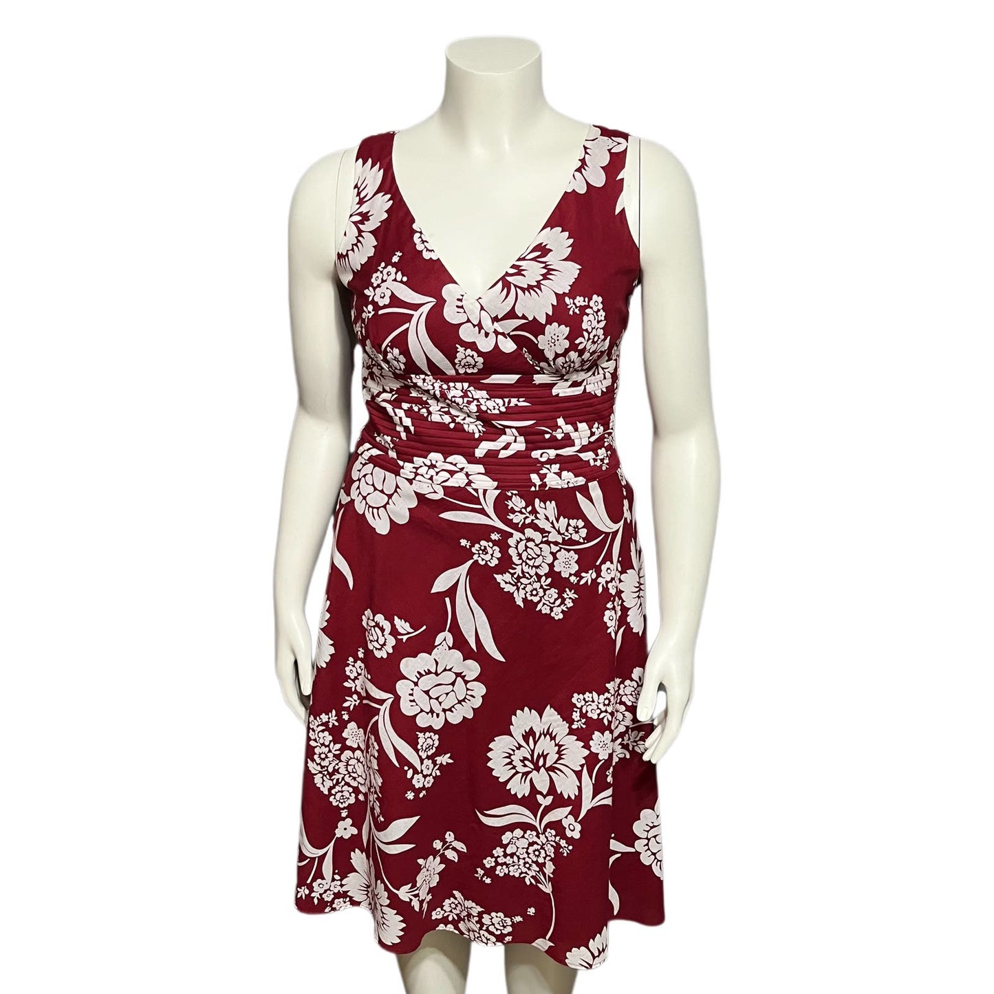 Ann Taylor Maroon 100% Cotton Hawaiian Floral Print Dress Sz-10