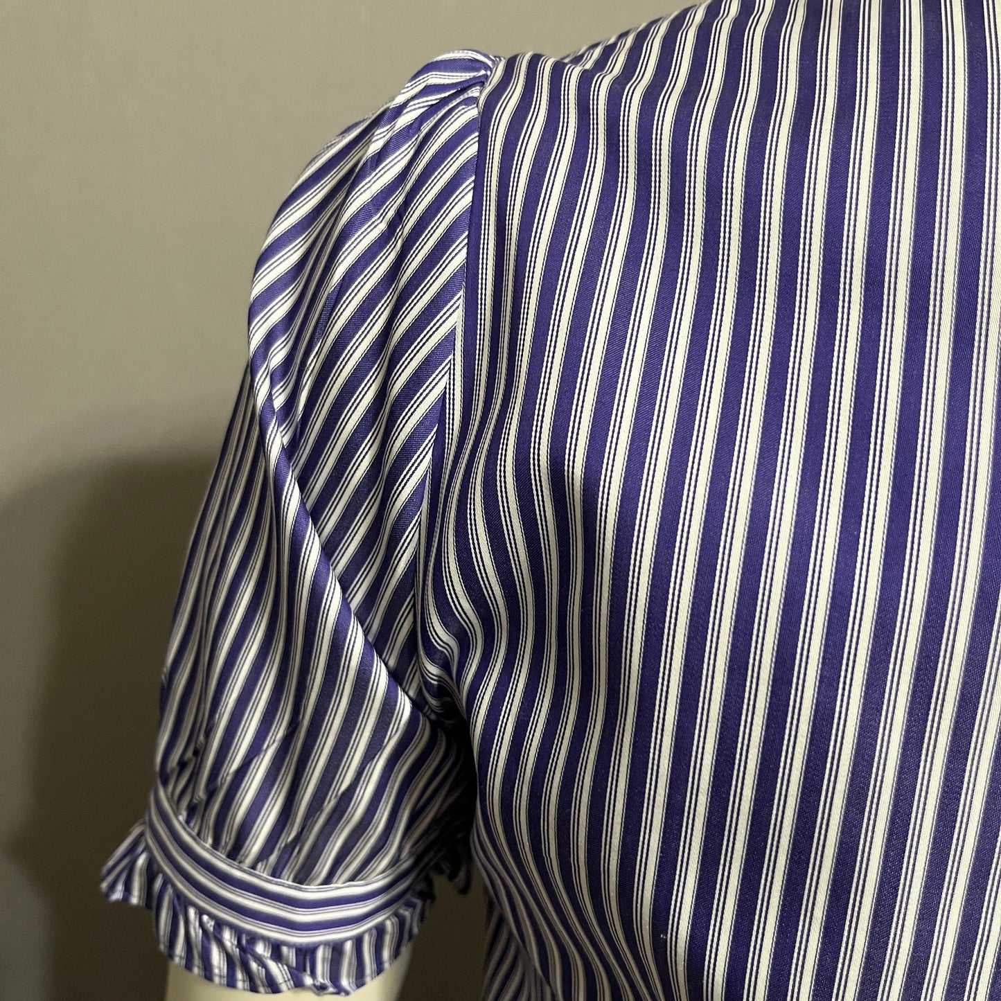Thomas Pink Womens Purple 100% Cotton Striped Shirt Ruffle Short Sleeve  Sz-10