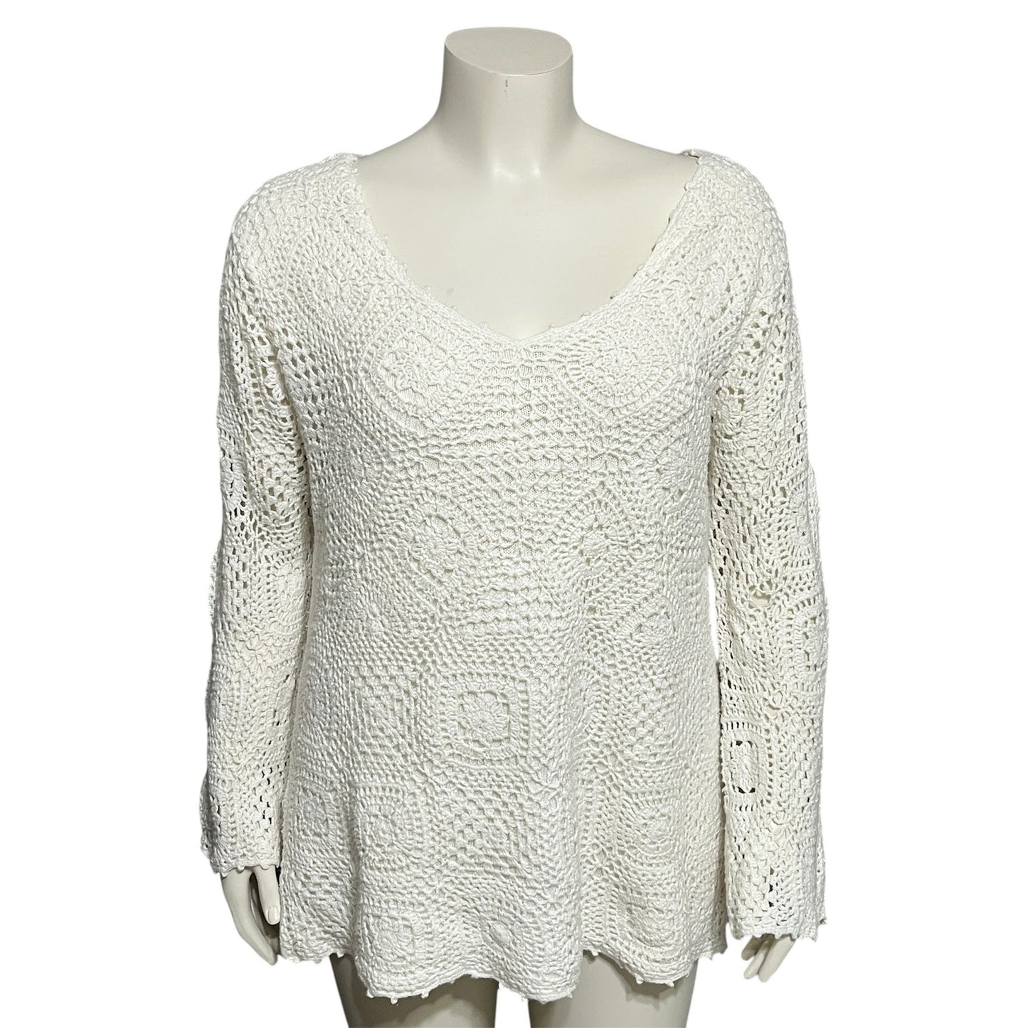 JL Studio Crochet Womens Cotton Boho Flared Sleeve Sweater Sz-Xtra Large