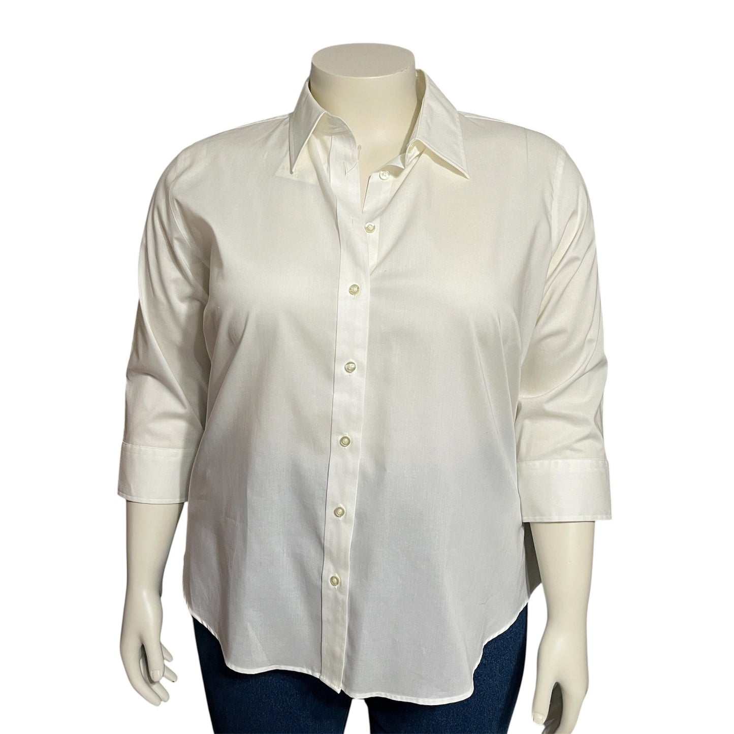 Lady Hathaway White Cotton Button Front Shirt 3/4 Sleeve Sz-XXL