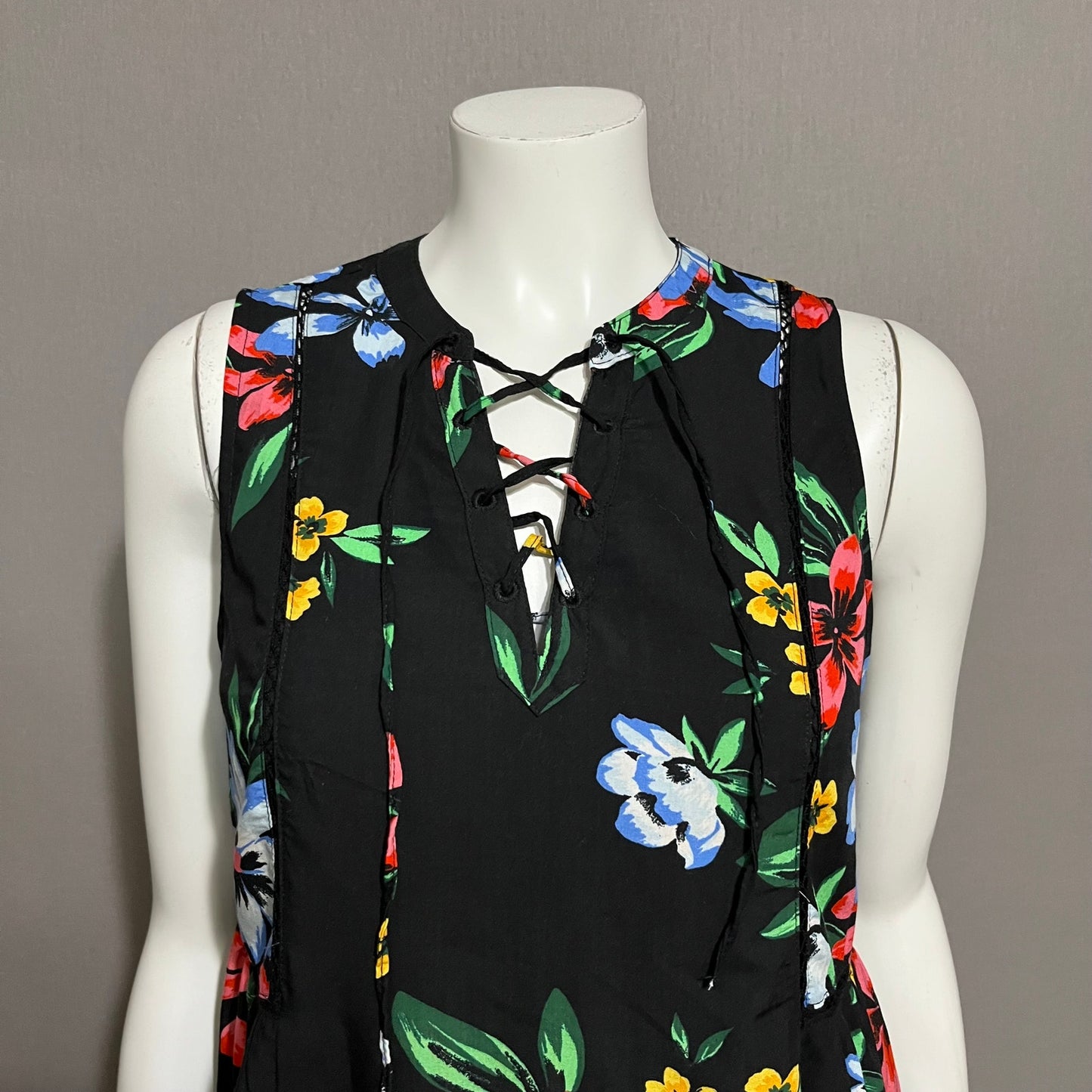 Old Navy Black Floral Rayon A-Line Dress Sz-Small