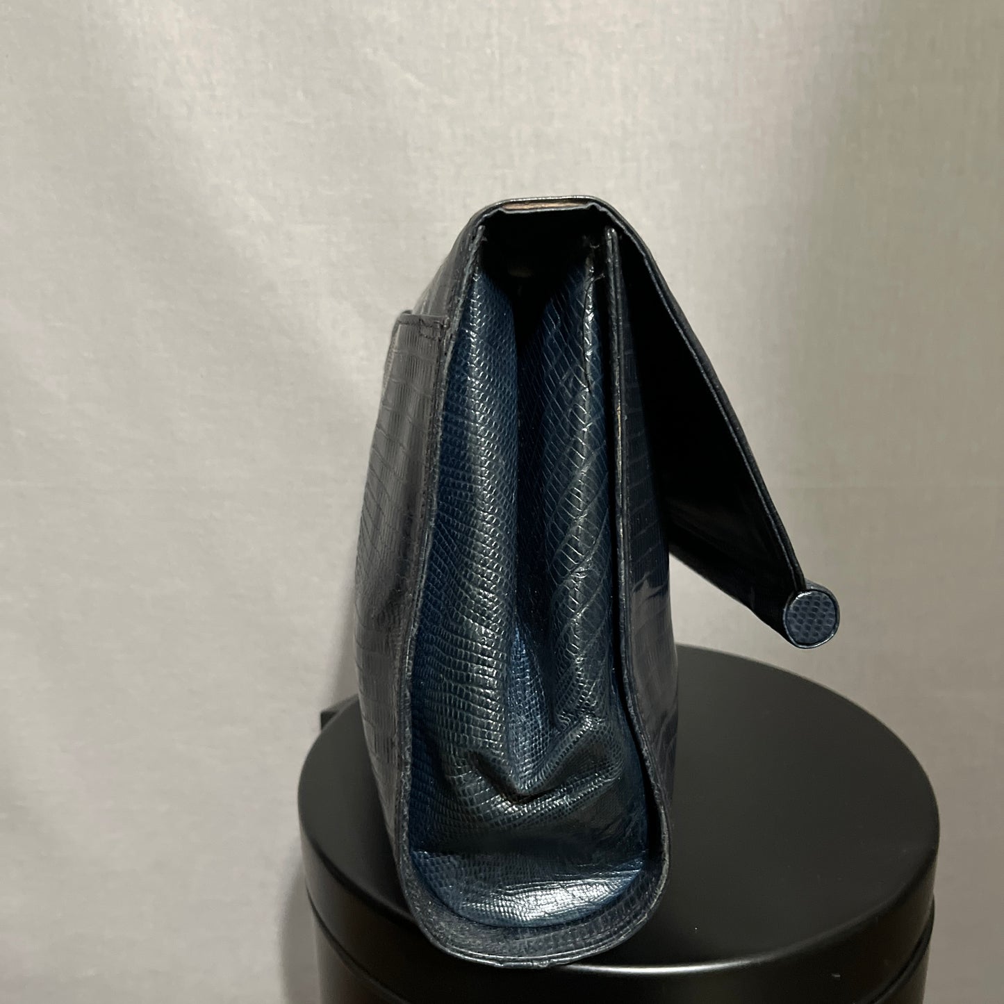 Neiman Marcus Navy Crocodile Print Italy Fold Over Clutch Handbag