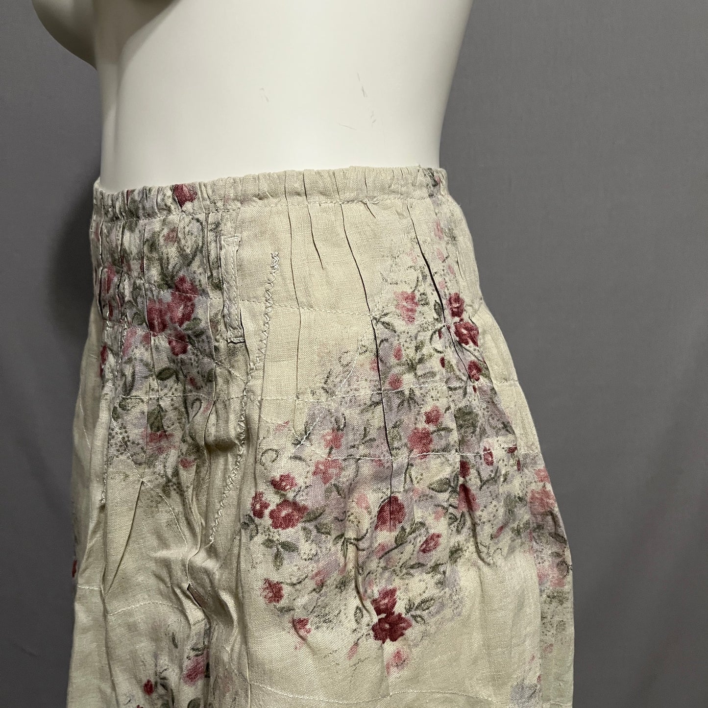 Blue Willis 100% Linen Floral Flare Pleated Skirt Sz-Medium