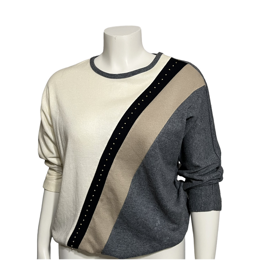 Vintage Colorblock Gray Tan Black Sweater