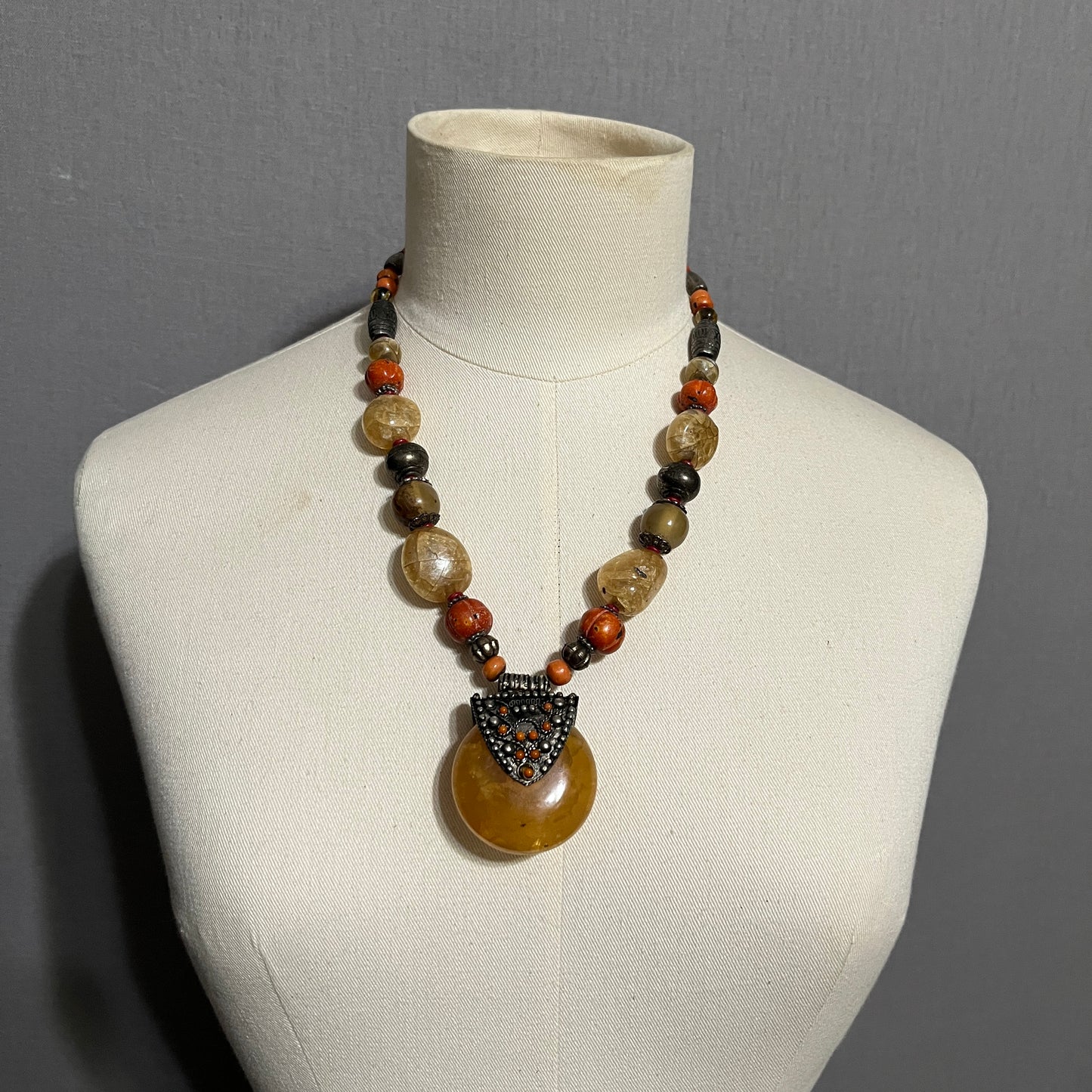 Autumn Beaded Pendant Necklace with Amber and Brown Tones