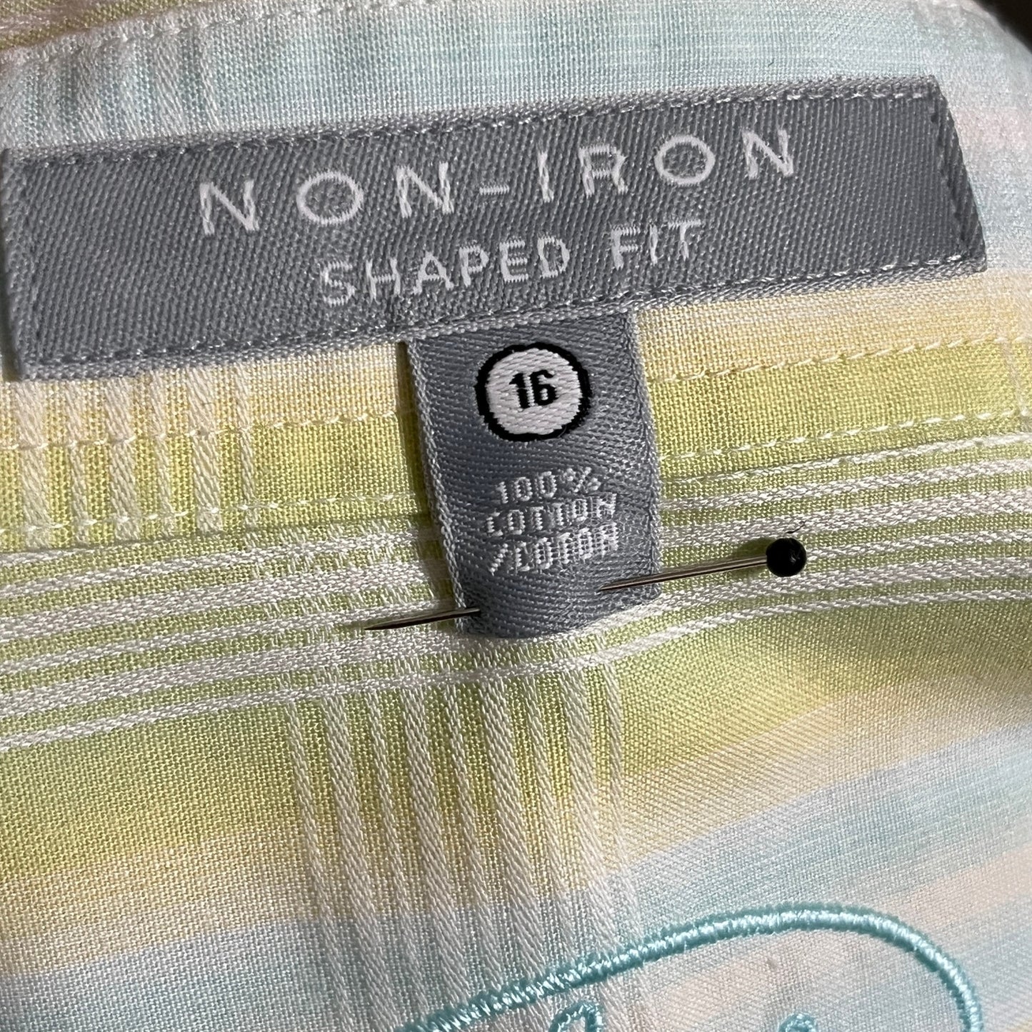 Women Checkered Print Spring Button Front Shirt Sz-16 Pale Yellow Blue Green
