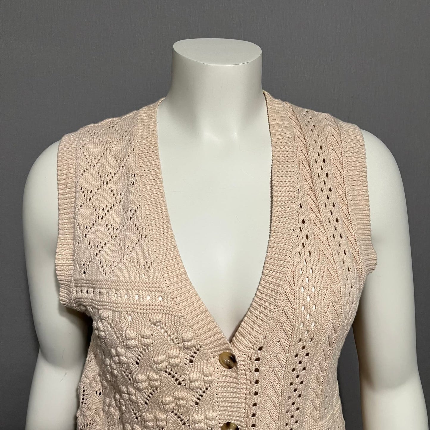 Heartloom Blush 100% Cotton Textured Sweater Vest Sz-Large