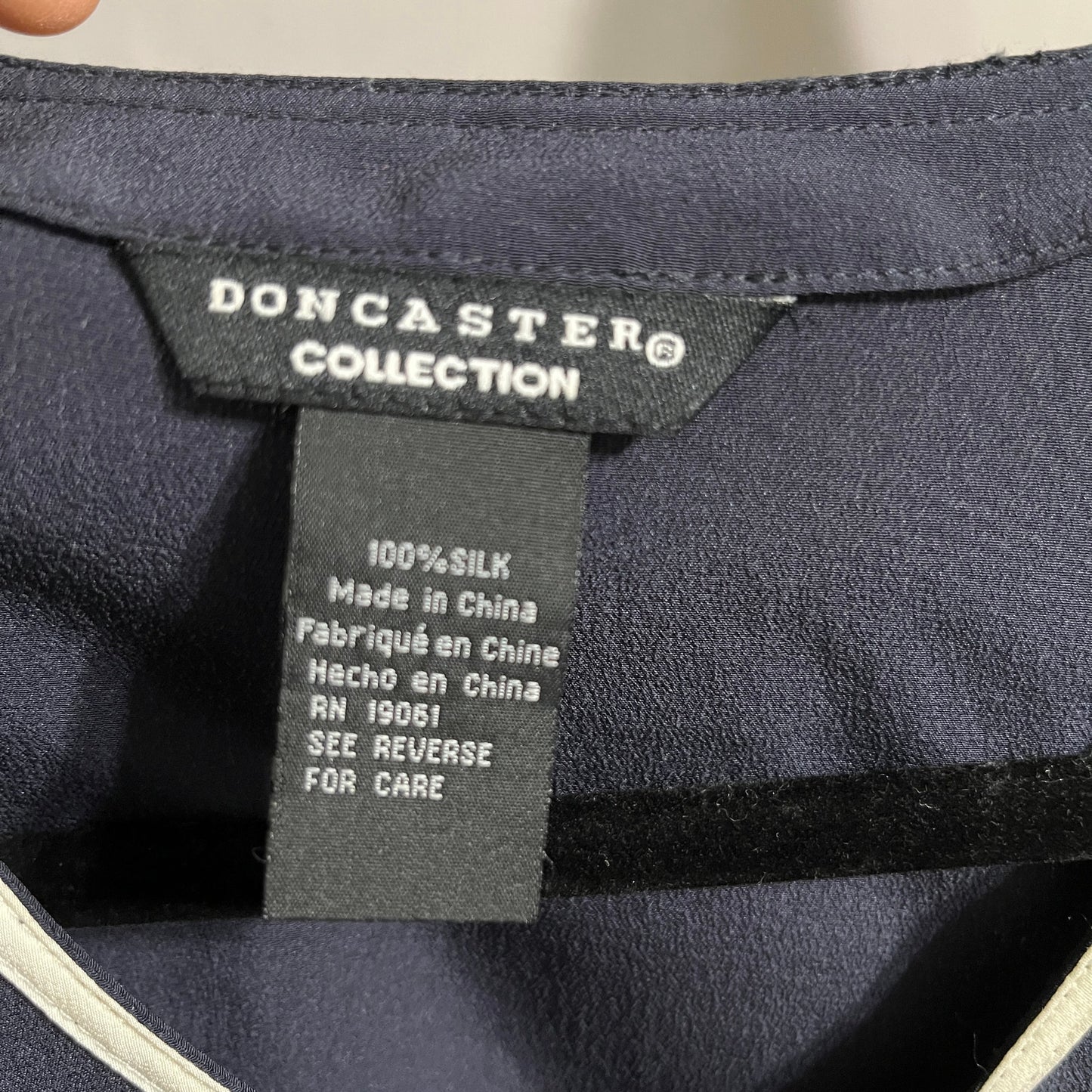Doncaster Navy 100% Silk Career Blouse Secretary Sz-SMALL