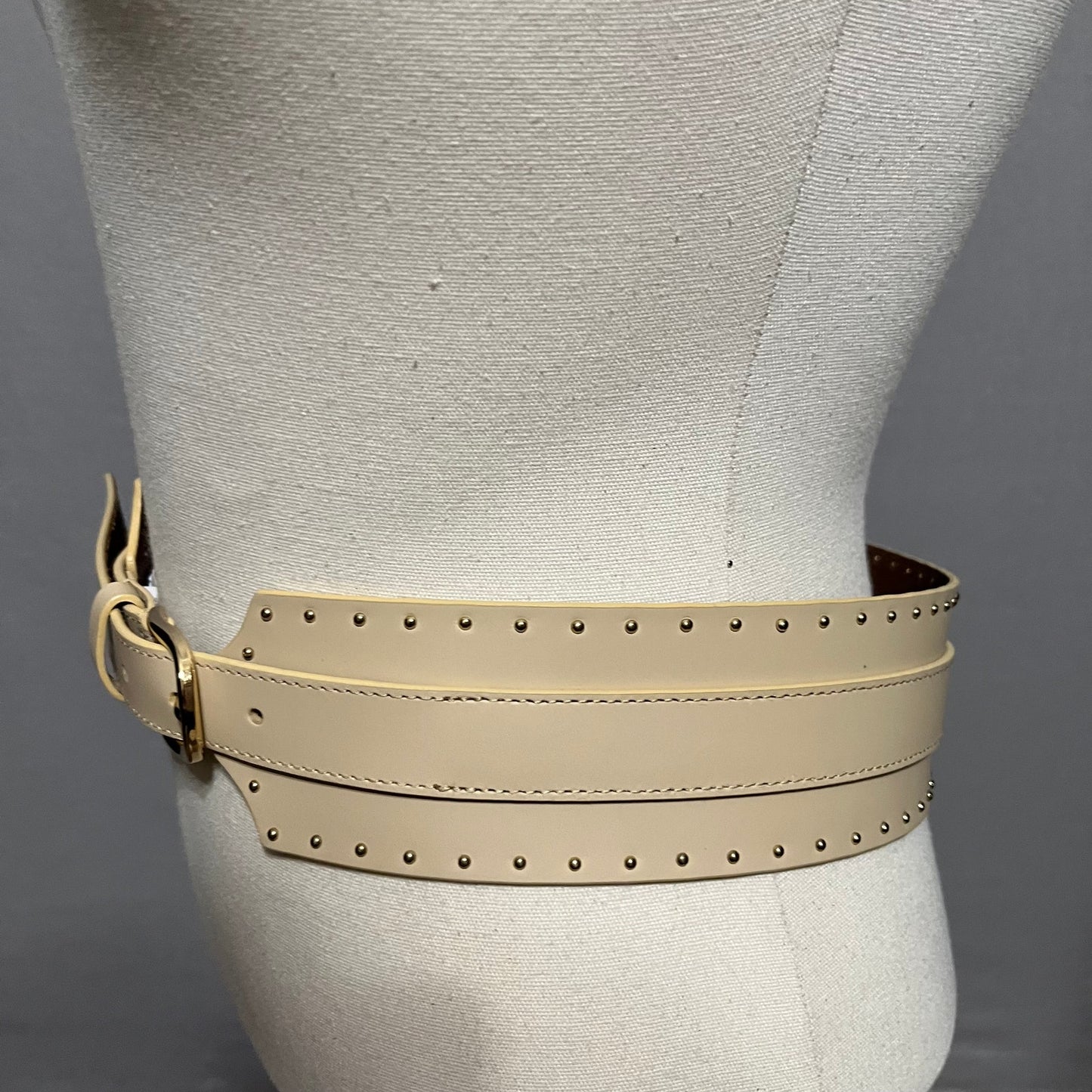 Loft Genuine Leather Cream Gold Studded Wide Belt Sz-Medium/Large