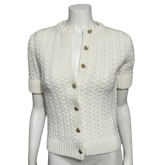 Vintage Bradley Cream Textured Knit Gold Button Front Cardigan Sz-Small