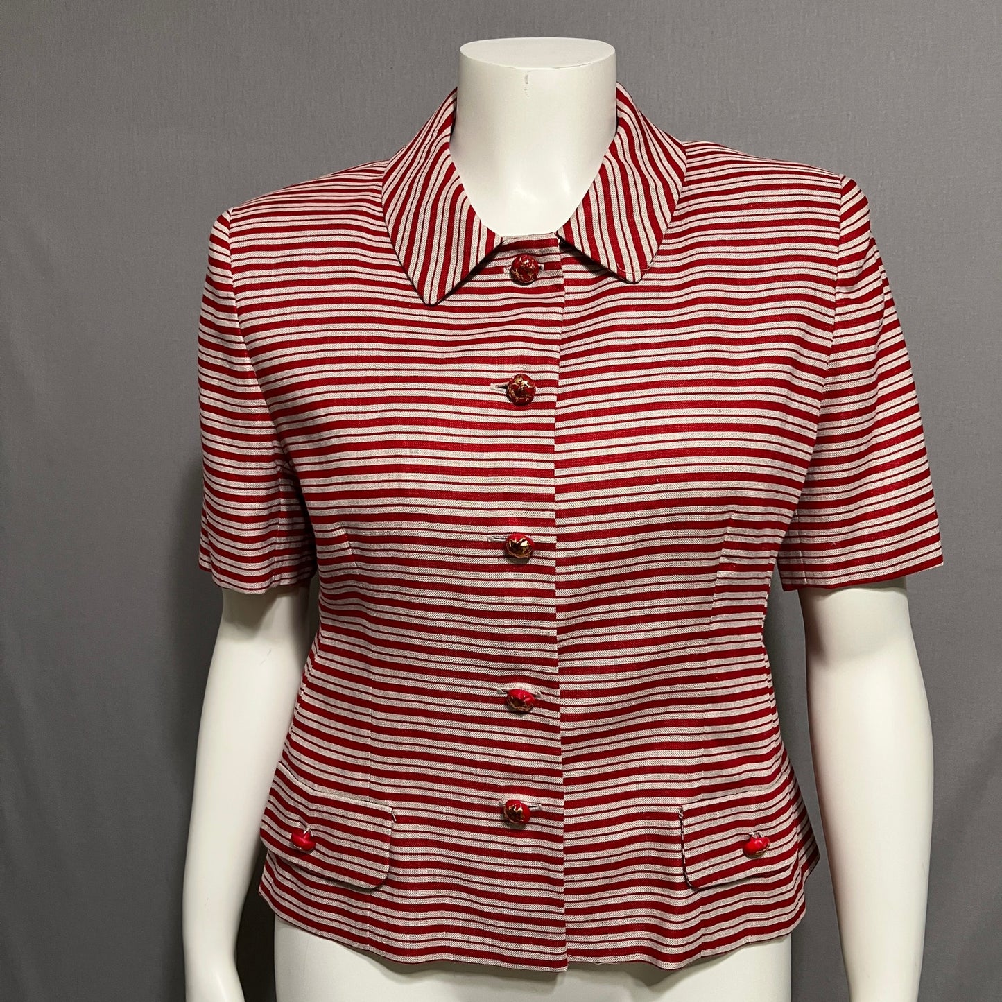 Rickie Freeman Teri Jon 100% Linen Red Striped Blazer Sz-14 (Large)