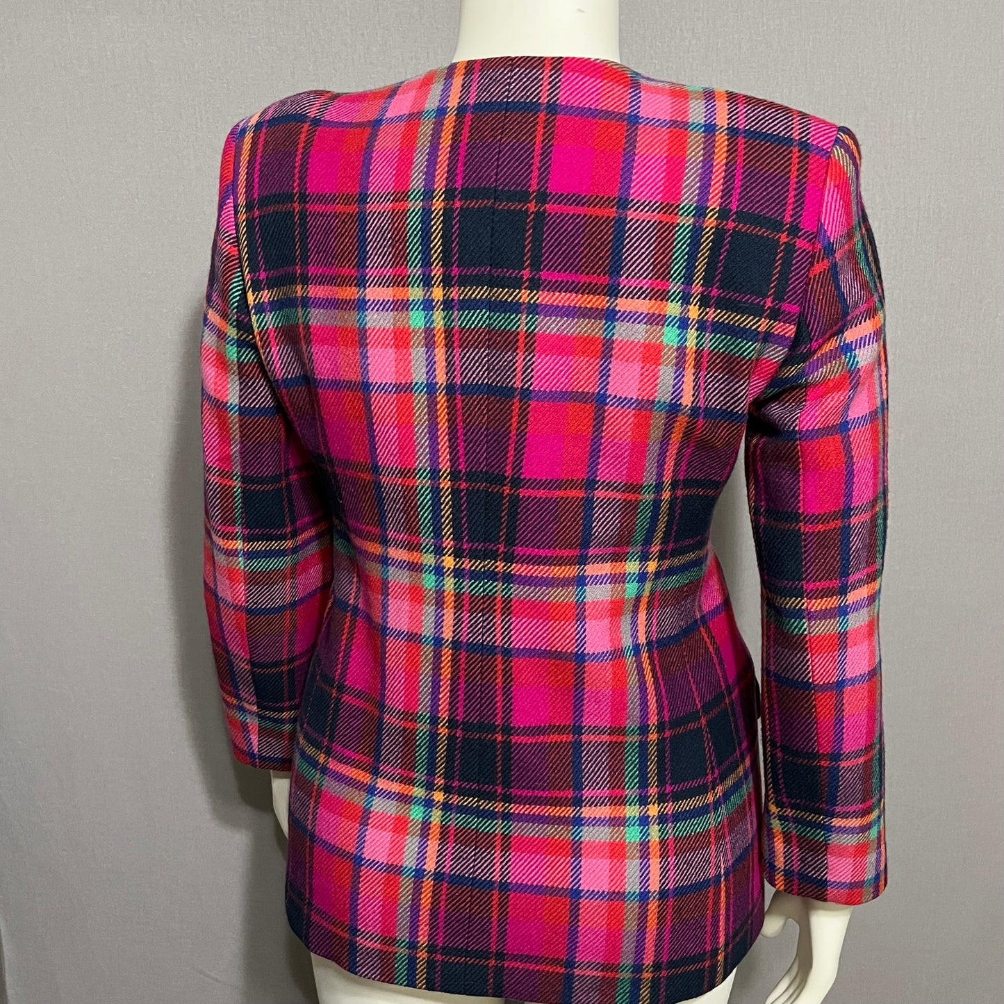 Lord & Taylor Pink Fuchsia Plaid Print Fitted Blazer Sz-6P