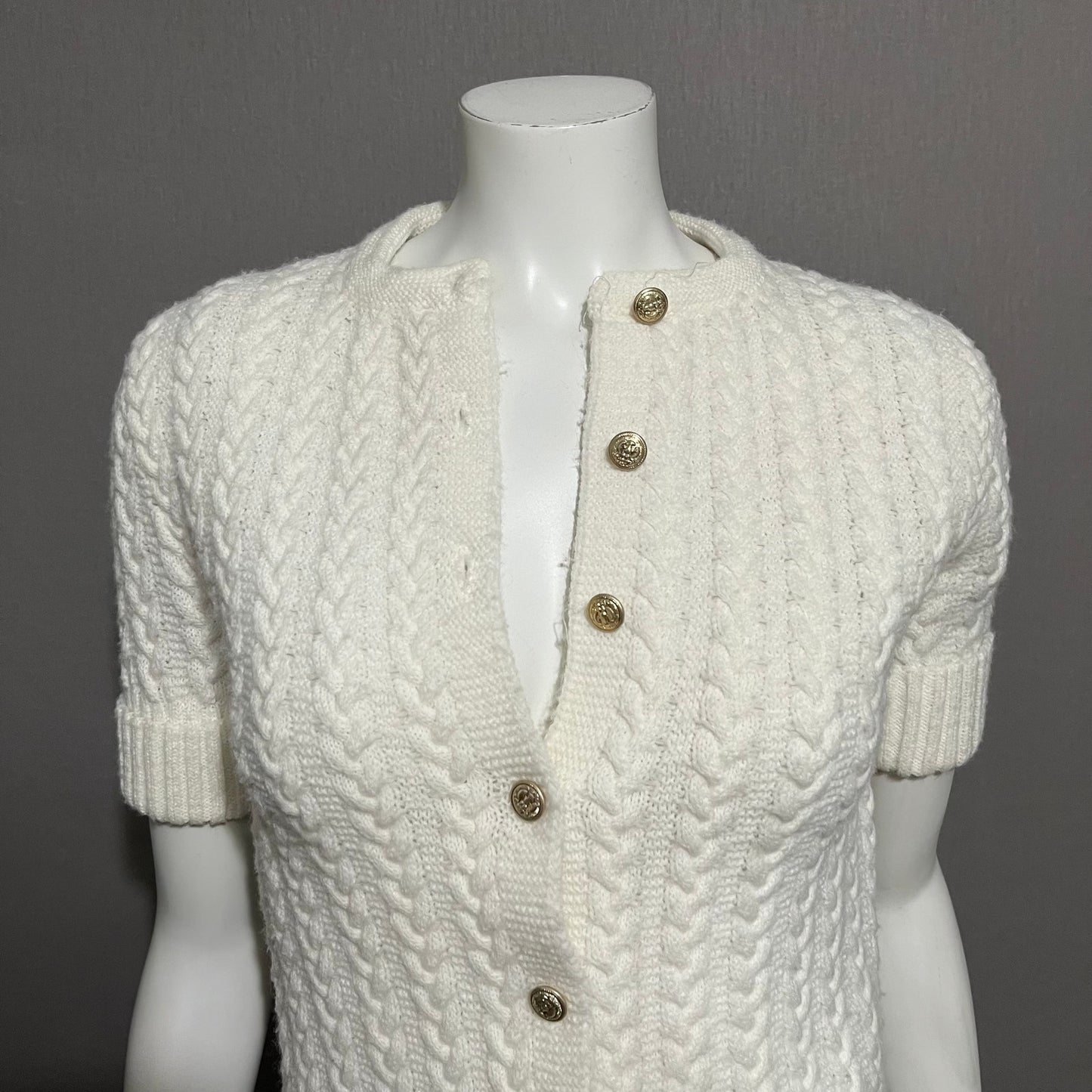 Vintage Bradley Cream Textured Knit Gold Button Front Cardigan Sz-Small