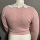 Vintage Chaus Light Pink Lace Collar Cardigan Sweater Petite