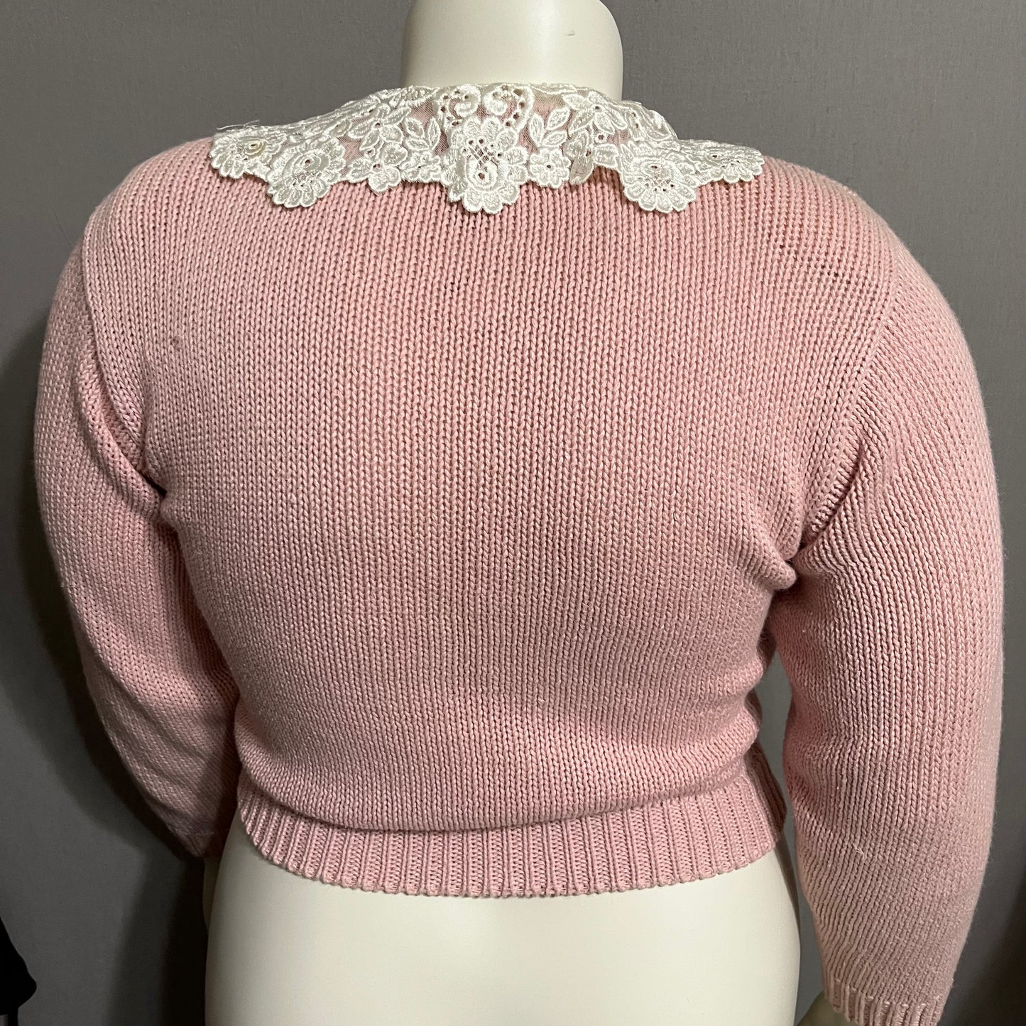 Vintage Chaus Light Pink Lace Collar Cardigan Sweater Petite