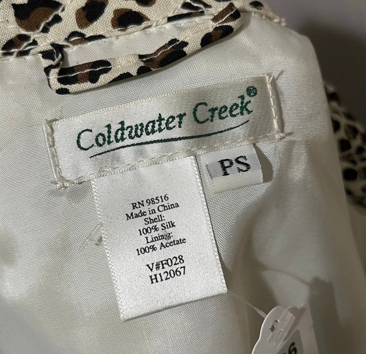 Coldwater Creek 100% Silk Leopard Print Quilted Jacket Sz-Small Petite