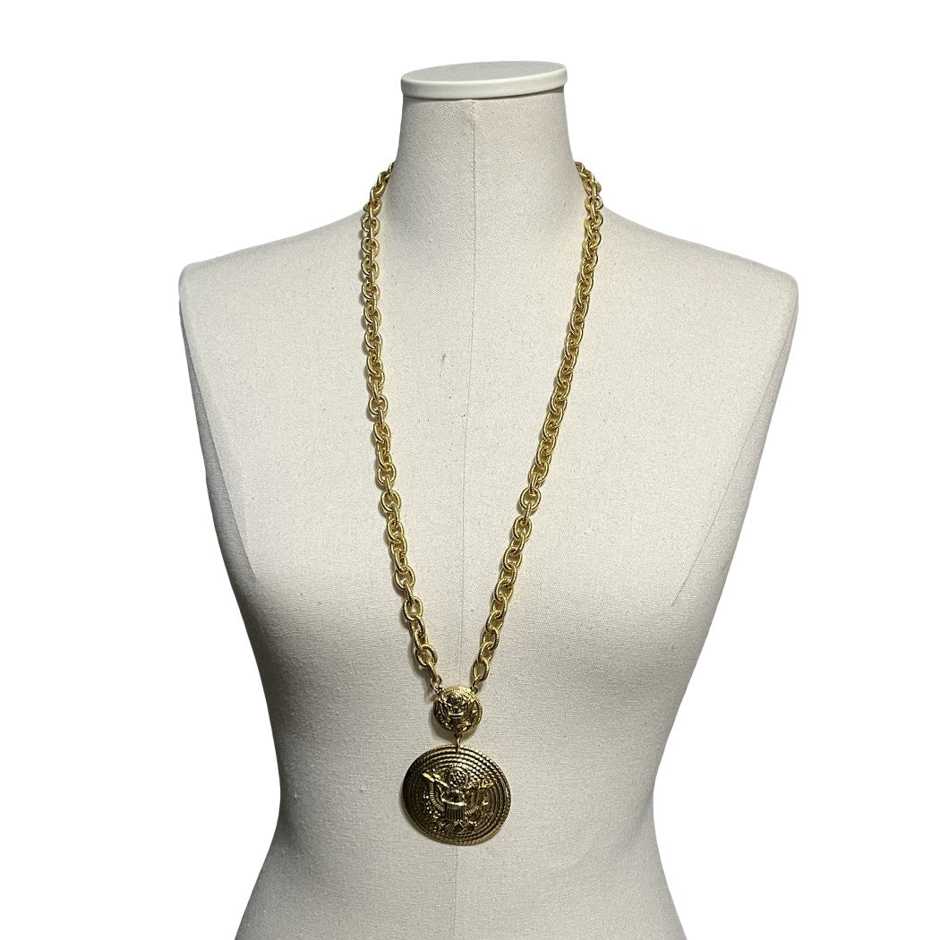 Gold Tone Eagle Medal Pendant Necklace