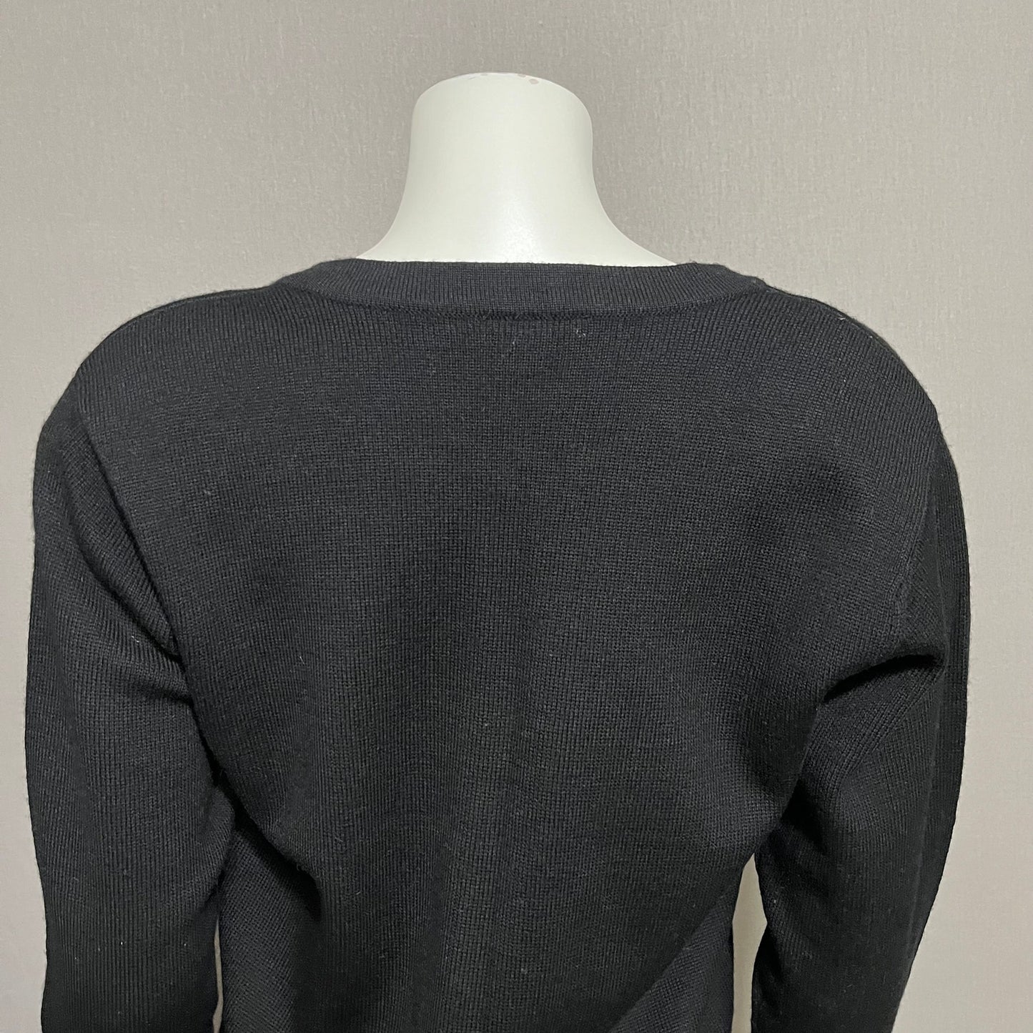Talbots Black 100% Merino Wool Gold Button Front Cardigan Sz-Small