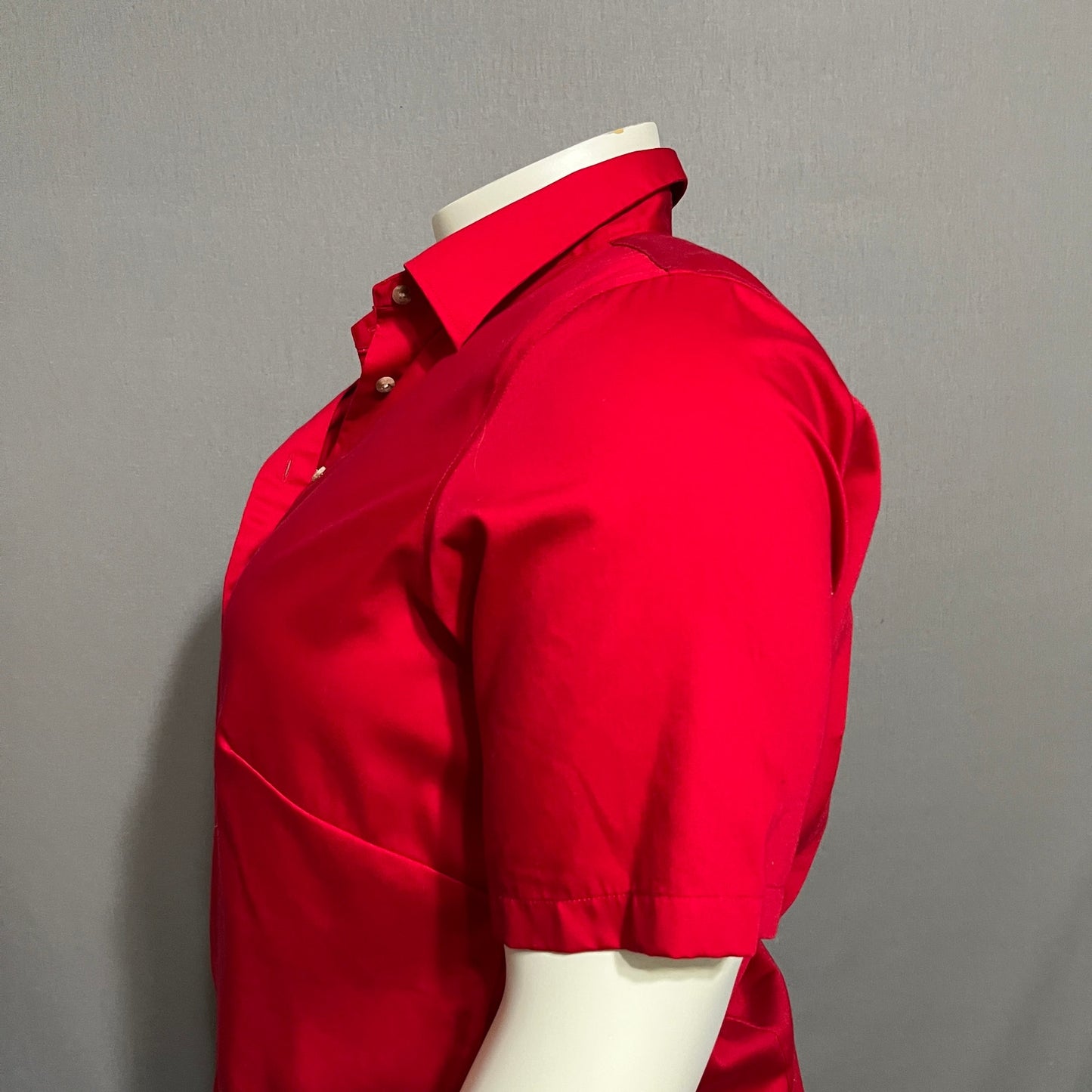 Lands End Cherry Red Cotton Womens Button Front Shirt Sz-Xl