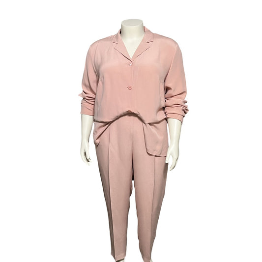 Josephine Chaus Light Pink 2Pc 100% Silk Pant Suit Set Sz-18