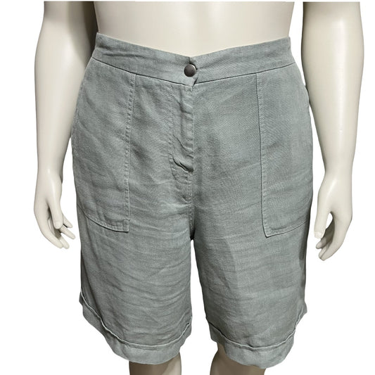 Poetry Sage Green Casual Fit 100% Linen Walking Shorts Sz-14