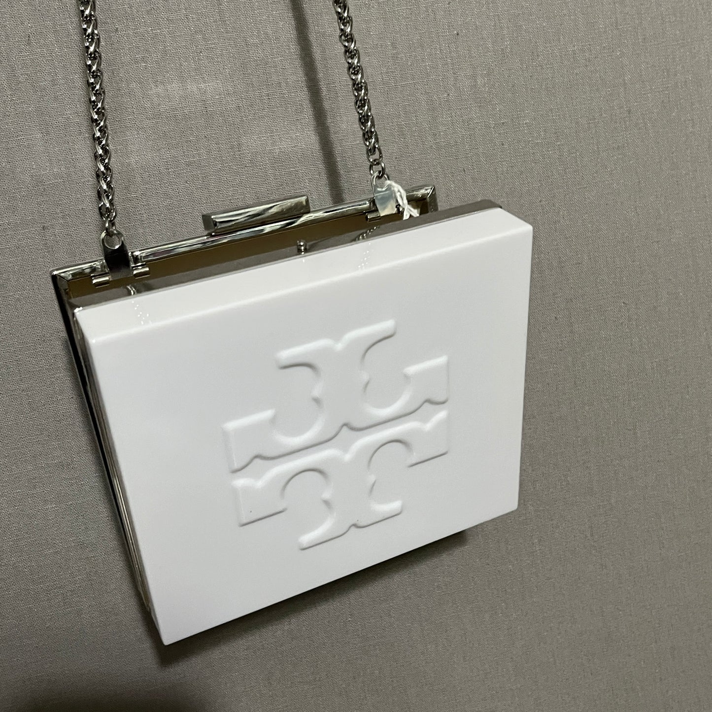 Tory Burch White Acrylic Silver Chain Evening Bag