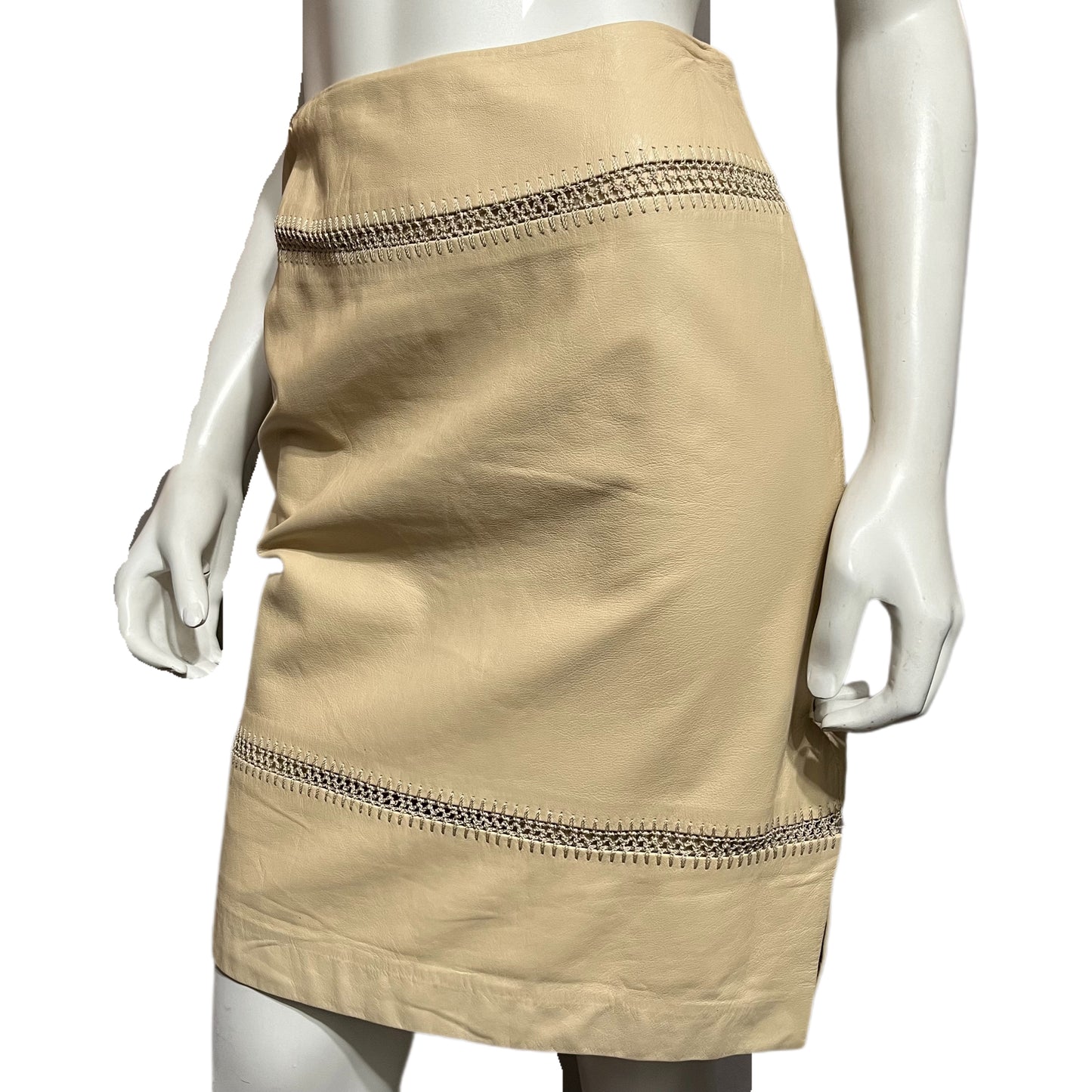 Anne Klein Cream Leather Skirt Sz-8