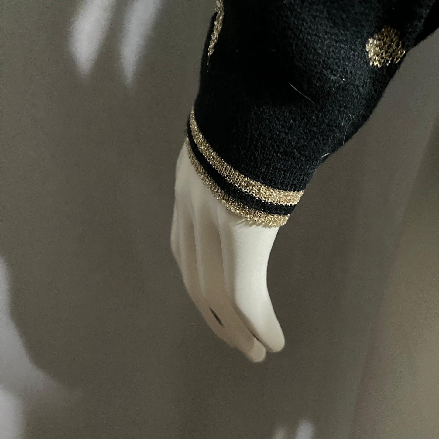 Vintage Holiday Black Cardigan with Gold Star Pattern