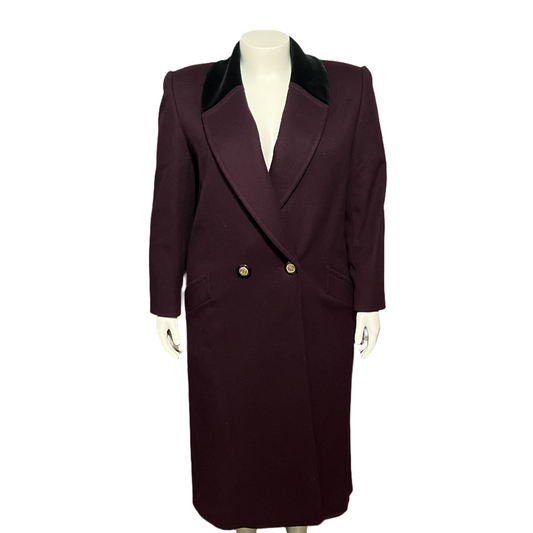 Jones New York Wool Plum With Velvet Collar Coat Sz-XL