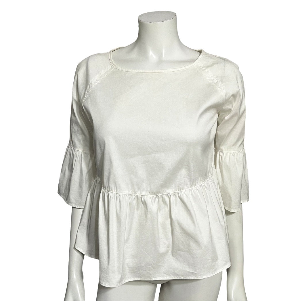 Lands End White Peplum Style Flared Sleeve Shirt Sz-2 (Small)