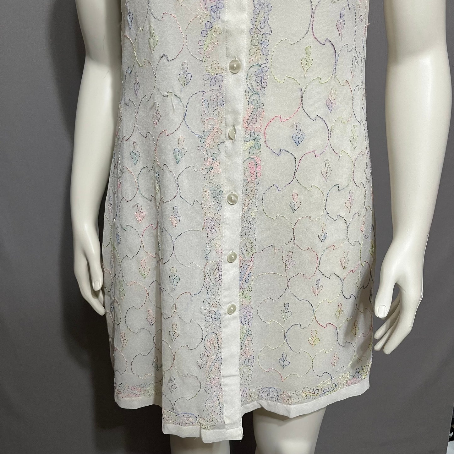 Sacred Threads White Embroidered Button Front Sleeveless Dress Sz-Med/Lg